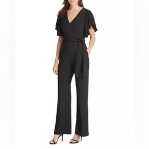 Eliza J Black Pleated Flutter-Sleeve Jumpsuit size 14W
